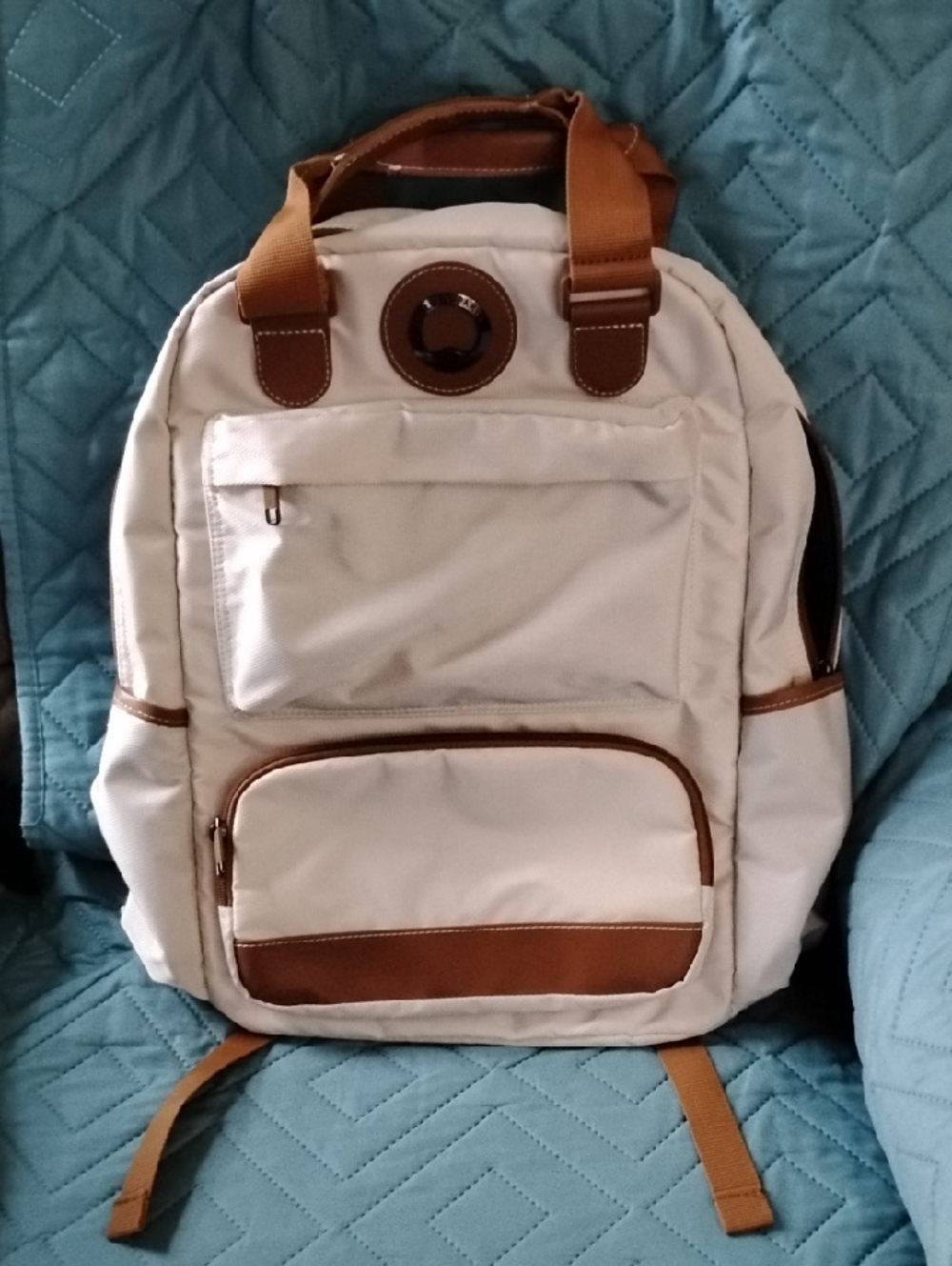 Delsey Paris Cream & Brown Laptop Travel Backpack